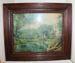 Antique Victorian Picture Frame ~ Lovers Lane Print ~27&quot; x 23&quot; ~ Solid Wood - £39.95 GBP