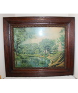 Antique Victorian Picture Frame ~ Lovers Lane Print ~27&quot; x 23&quot; ~ Solid Wood - $49.99