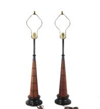 Vtg 60s Mid Century Modern MCM Gruvwood Walnut Wood Metal Table Lamps Li... - £543.66 GBP
