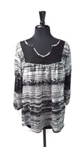new COMO Vintage womens Black Gray Tunic Top w/Lace Size M Medium V Neck... - $11.97
