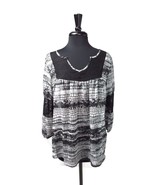 new COMO Vintage womens Black Gray Tunic Top w/Lace Size M Medium V Neck... - $11.97