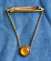 Elegant Art Deco Honey Glass Gold-tone Tie Clasp 1930s vintage 2 1/8&quot; - £9.67 GBP