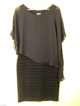 NWT Adrianna Papell Elegant Black Pleated Tiered Dress Sheer Cover Top 10 $184 - £91.21 GBP