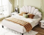 Full Size Velvet Upholstered Platform Bed With Flower Pattern Headboard,... - $389.99