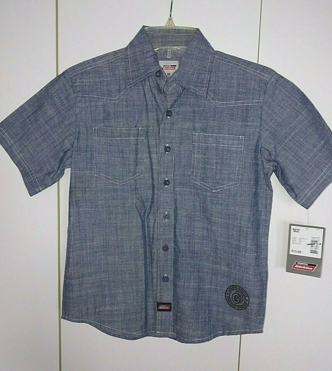 Primary image for DICKIES BOY'S SS 100% COTTON BUTTON/COLLAR SHIRT-M(8)-NWT-$15.99 ORIG.-BLUE-NICE