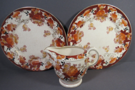 VINTAGE Made in Japan 2 Salad Plates &amp; 1 Creamer Hand Painted Rusty Colors - £10.20 GBP