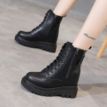 7.5cm Genuine Leather Women Boots Ankle Zipper Platform Waterproof Chunky Wedge  - £64.23 GBP