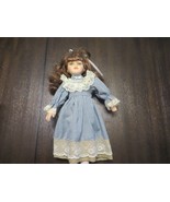 Victorian Style Brunette Blue Eyed 16&quot; Porcelain Doll EUC - £18.68 GBP