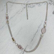 Chico&#39;s Pink and Yellow Rhinestone Beaded Silver Tone Necklace - £13.39 GBP