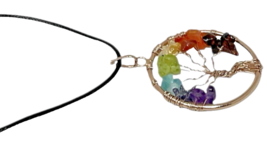 7 Chakra Crystal Tree of Life  Necklace Rose Gold Circle Symbol of Eternal Life image 5