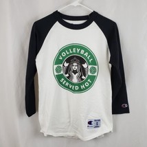 Volleyball Served Hot Champion Raglan T-Shirt Adult Small, Starbucks Design - $17.99