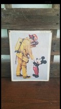 11&quot; Mickey Mouse Firefighter Thank You sign pop ART Wood Vtg style Sign - £23.34 GBP