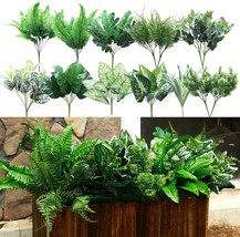 14 Bunches Fake Plants Outdoor Fake Bushes UV Resistant Artificial Flowers Green - £42.42 GBP