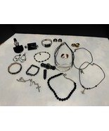 Vintage Mod Black and Silver Tone Jewelry 17pc Lot W Designer Mixed Mate... - $33.33 CAD