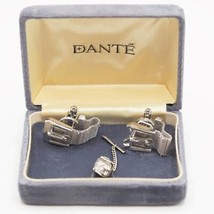 Hommes Dante Argent Ton Chaîne Boutons de Manchette Cravate Tack Ensemble - £39.51 GBP
