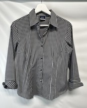 DCC Women&#39;s Gingham Shirt Collared Black &amp; White Long Sleeve Stretch S - £15.55 GBP