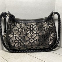 Brighton Valencia Purse Pewter &amp; Black  Embroidered Pre-Owned Shoulder Bag - £35.61 GBP