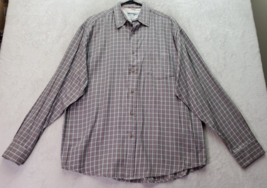 Wrangler Shirt Men&#39;s Large Gray Blue Plaid Cotton Long Sleeve Collar Button Down - £14.02 GBP