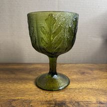 (1) Vintage 1975 FTD Pressed Green Glass Large Goblet Fall Glass Stemwar... - $19.99