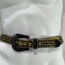 DNA Yellow Black Crystal Studded Western Belt Buckle Premium Wear Leathe... - $38.69