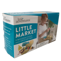 Little Market Wooden Toys By Little Adventures 9 Foods Plus Grocery Bag New - £18.18 GBP