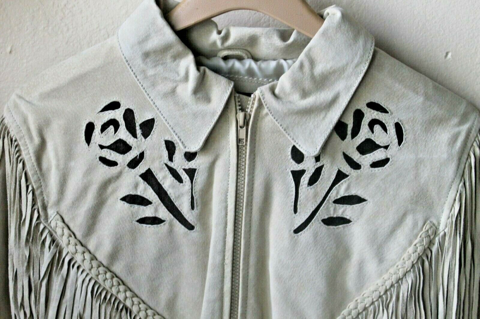 Tansmith 3B West Leather Suede Fringe Western Jacket Tan Beige Women s XL Hippie