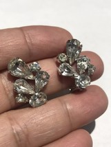 Vintage Sparkly Prong Set Crystals &quot;Wings&quot; Clip Earrings Signed Austria - £35.97 GBP
