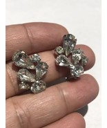 Vintage SPARKLY Prong Set Crystals &quot;Wings&quot; Clip Earrings Signed  AUSTRIA - £35.38 GBP