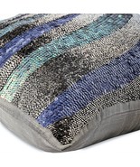 Metallic Sequins And Beaded 16&quot;x16&quot; Art Silk Gray Cushion Covers, Wild N... - $51.65+