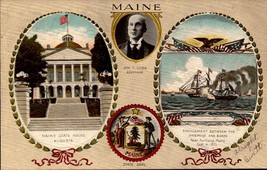 1906 UDB Postcard -Maine State House, Seal, Sea Battle &amp; Gov. Wm. T. Cobb-BK45 - £3.11 GBP
