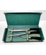 Vintage Flint Vanadium Knife Fork Sharpening Steel Carving Set Green Tra... - $49.49