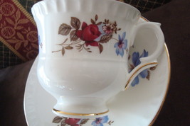 Crown Staffordshire, England,red roses/pink flowers, cup &amp; saucer ORIGIN [94] - £42.64 GBP