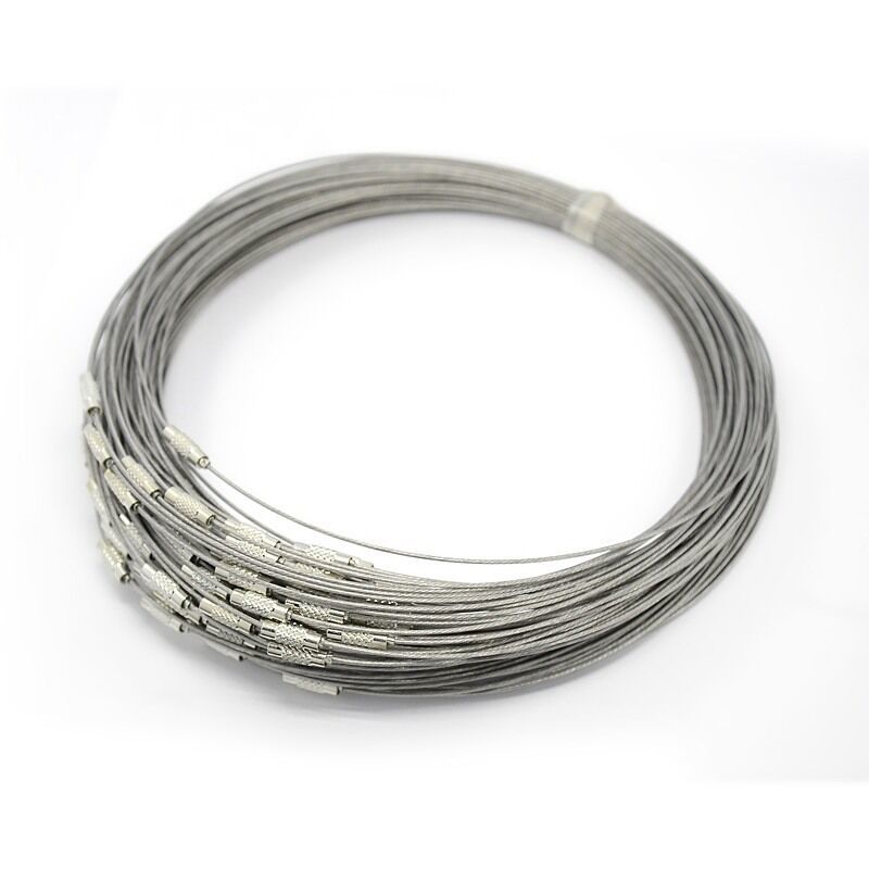 Primary image for Wire Necklace Choker Antiqued Silver Stainless Steel Screw Clasp 