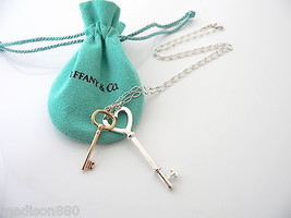 Tiffany Co Silver 18K Rose Gold Oval Heart Key Necklace Pendant Charm 18 Inches - $1,798.00