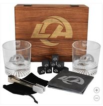 Los Angeles Rams Drinkware Set Glasses Wood Box Coasters Cooling Cubes NFL - €71,12 EUR