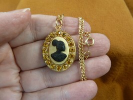 CA30-145) RARE African American LADY ivory + black CAMEO brass pendant necklace - £22.71 GBP