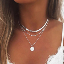 925 Sterling Silver Three-Layer Round Necklace Simple Snake Chain Charm Ball Cha - £15.95 GBP