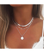 925 Sterling Silver Three-Layer Round Necklace Simple Snake Chain Charm ... - $373.12 MXN