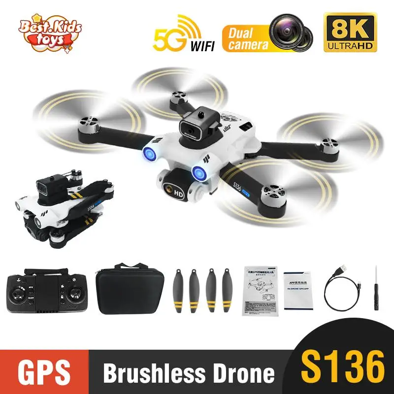 S136 RC Drone 8K HD Dual Camera GPS 5G Wifi Quadcopter Obstacle Avoidan - £108.99 GBP+