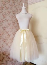 Women CREAM Midi Tulle Skirt Outfit Cream Wedding Bridesmaid Tulle Midi Skirts  image 1