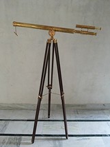 Brass Telescope Double Barrel Griffith Astro With Wooden Tripod Stand Te... - $159.00