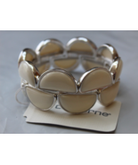 Liz Claiborne Silver Tone Stretch Bracelet Half Moons White Color   NEW - £12.87 GBP