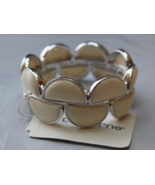 Liz Claiborne Silver Tone Stretch Bracelet Half Moons White Color   NEW - $20.24 CAD