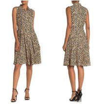 Nanette Lepore Cheetah Sleeveless Pintuck Dress chiffon w belt Size 4 new - £51.37 GBP