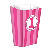 Popcorn Box Holder Bucket Pink Stripes 1st Birthday Party Favor Supplies... - £3.33 GBP