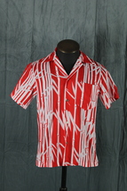Vintage Hawaiian Shirt - Red and White Bamboo Pattern - Men&#39;s Small - $66.86 CAD