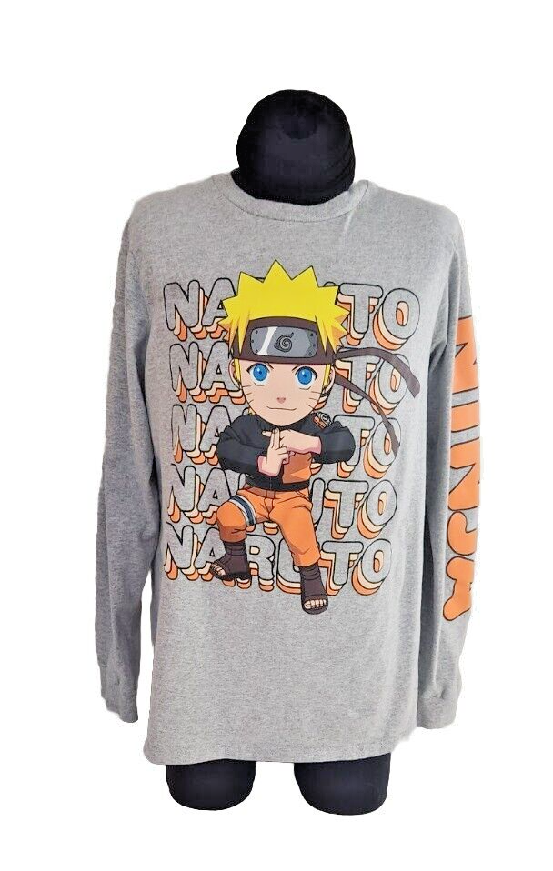Naruto Youth Ninja T Shirt Gray Long Sleeve Graphic Size Large 14-16 Anime - $16.00