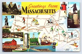 Postcard Greetings From Massachusetts Map Multi-view MA - £2.80 GBP