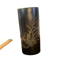 Black porcelain vase With Gold Rim Toyo  Iris Made In Japan Gold quail  Birds. - £7.09 GBP