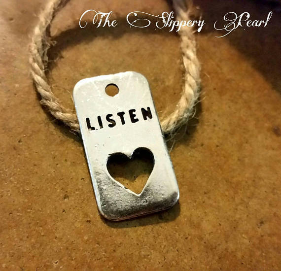 Word Charm Antiqued Silver Pendant Connector Listen Link Inspirational F... - $2.00